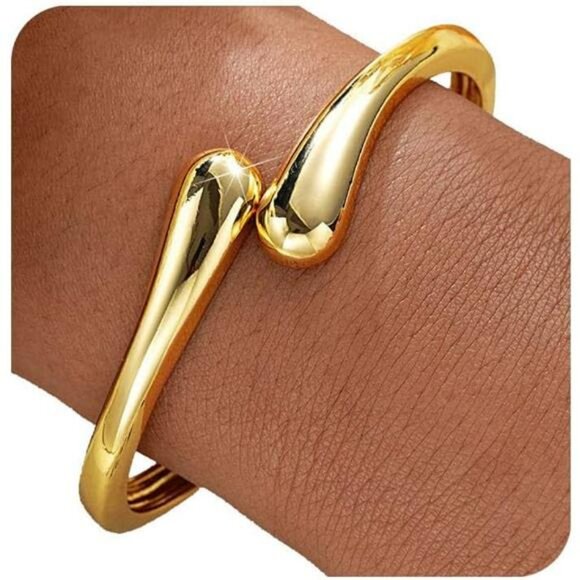 Gold Bangle Bracelet for Women Adjustable Chunky Twist Cuff Jewelry Gift for Tee - Picture 1 of 7